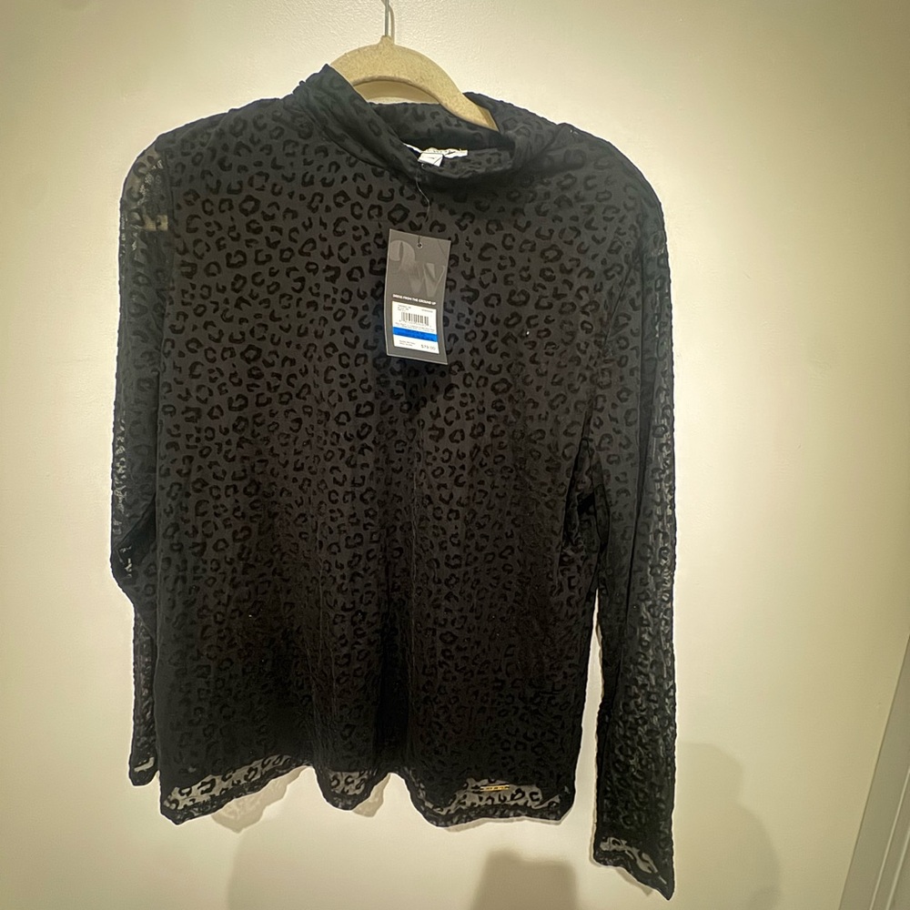 Nine West Black Leopard Print Long Sleeve Top